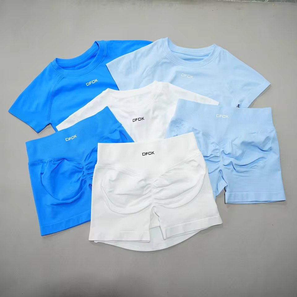 Women’s Seamless Short-Sleeve Top and High-Waist Shorts Set