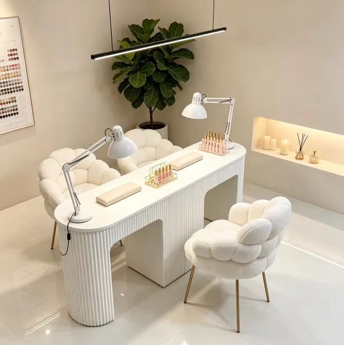 Ready-to-Use Curved Manicure Table for Nail Salons