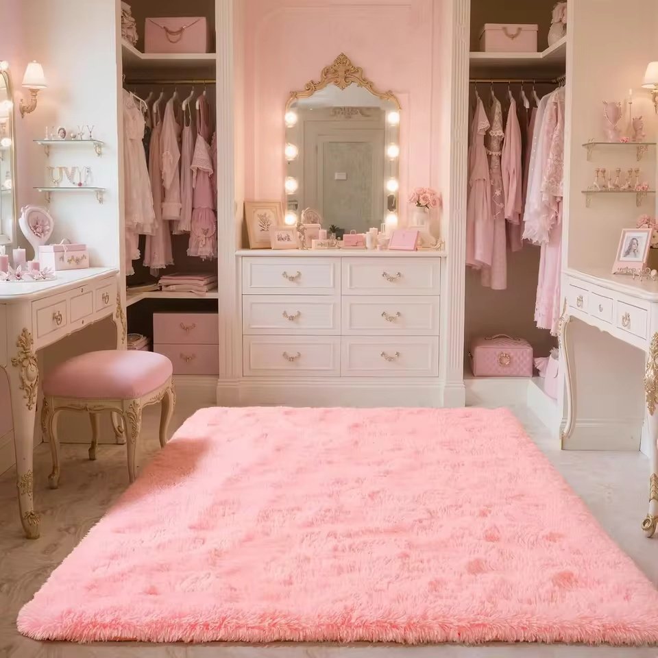 Soft Plush Pink Bedroom and Dorm Room Area Rug