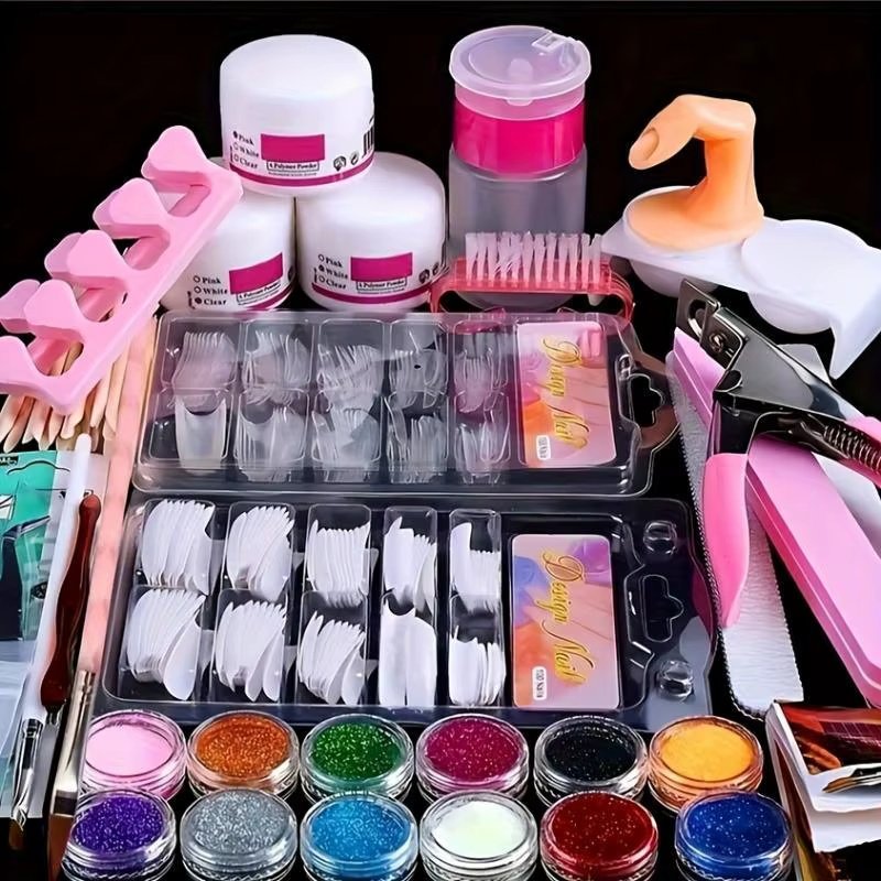 23-Piece Beginner Acrylic Nail Kit with 12 Powder Colors